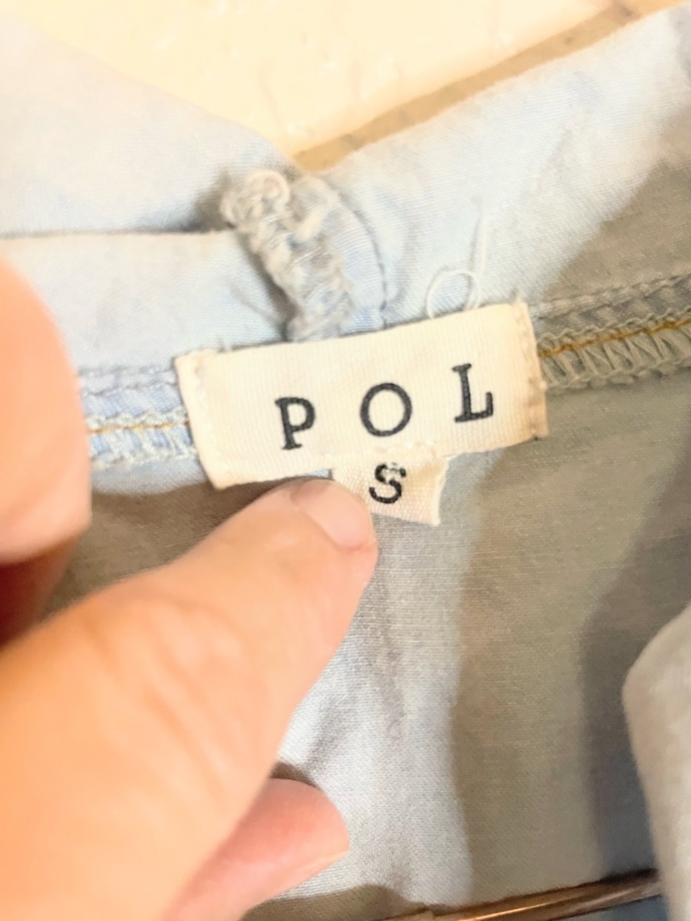 POL Embroidered Chambray Top with Hoodie Cottagecore Boho Cotton Small - Picture 8 of 12
